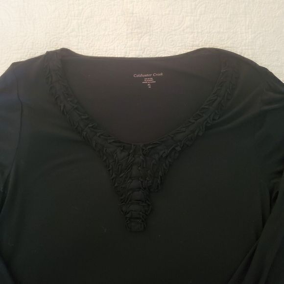 Coldwater Creek Sweater Womens XL BLACK Pullover Knit Stretch V Neck Lightweight - Picture 1 of 10